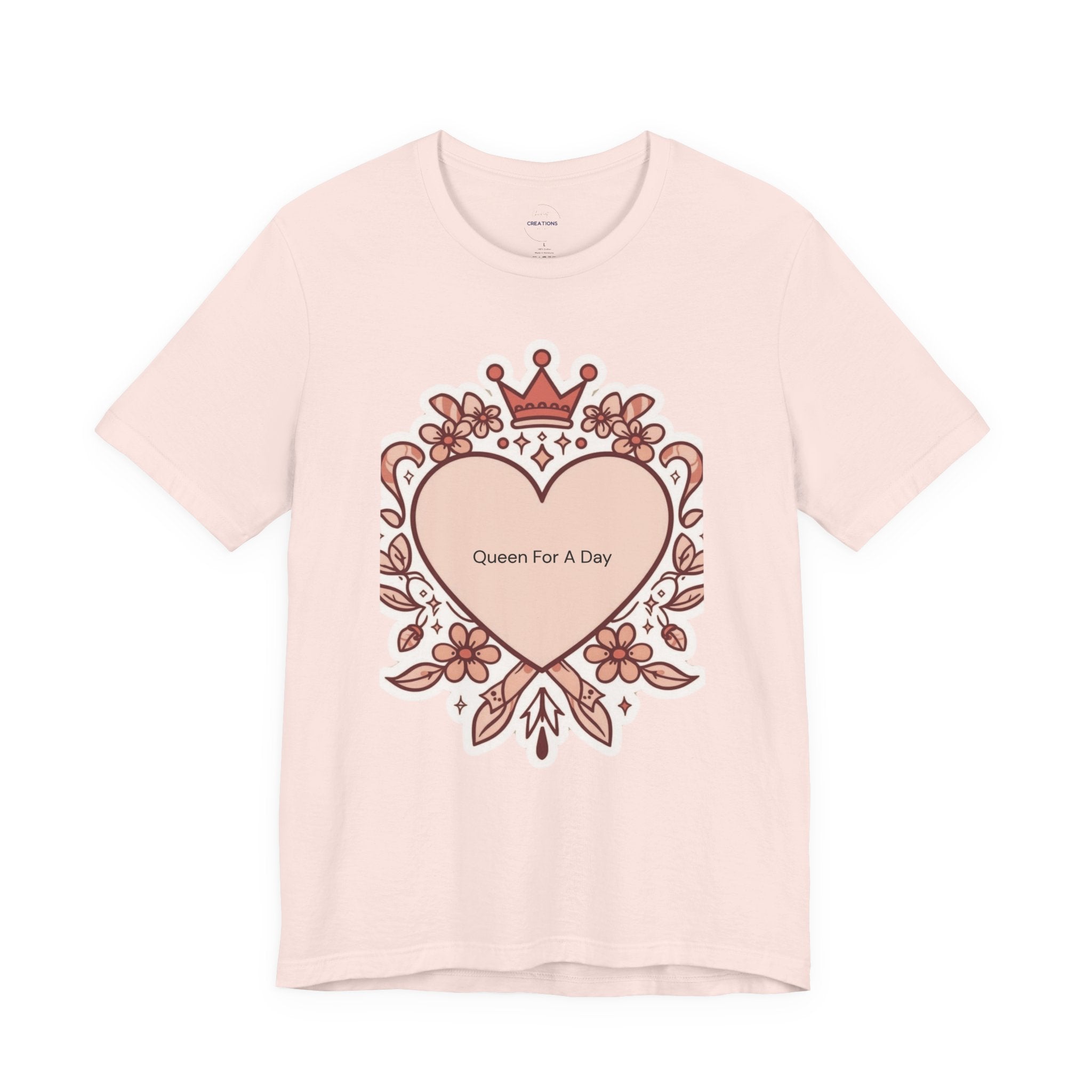 Queen For A Day Heart Tee - Feminine Floral Crown Graphic Shirt