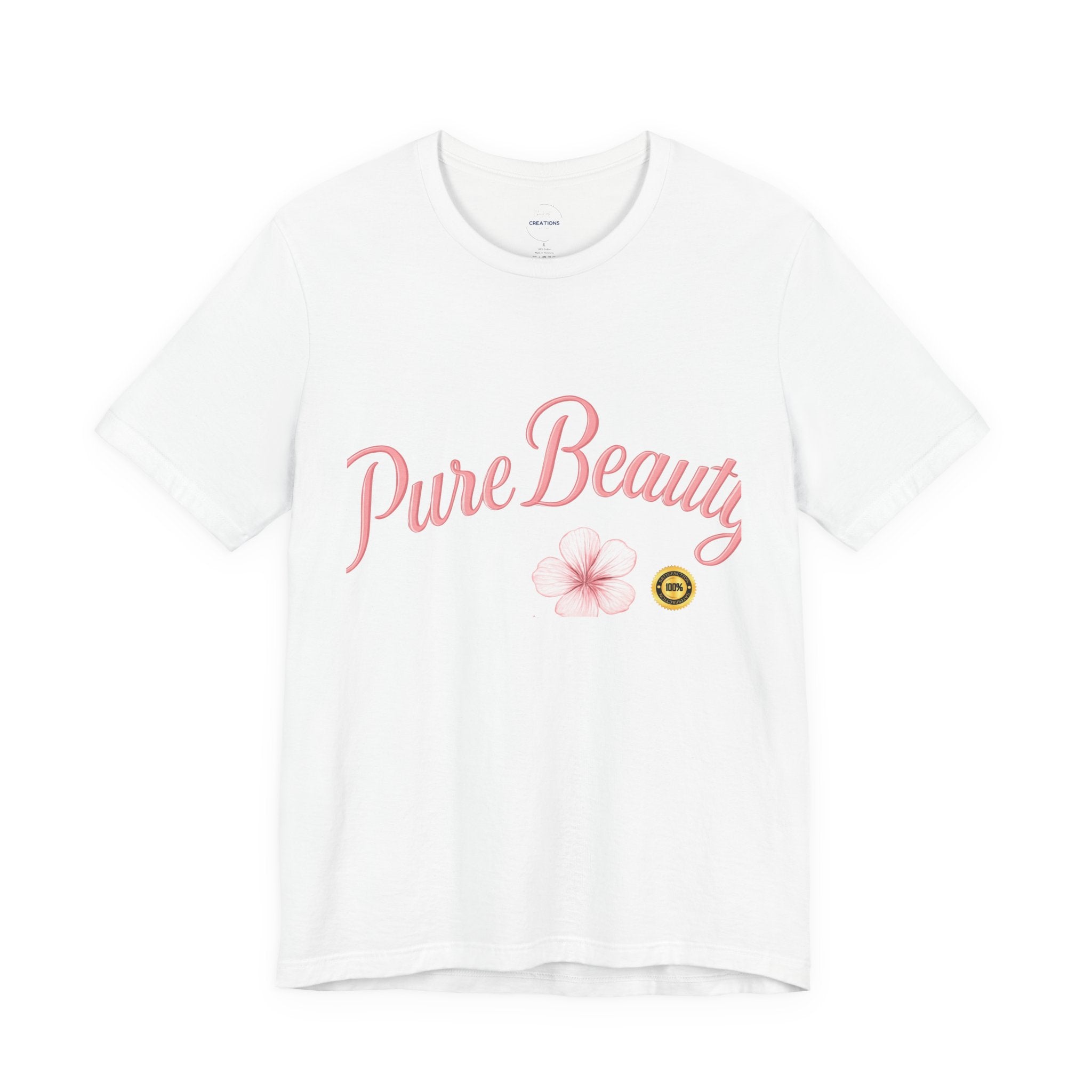 Pure Beauty Floral Tee — Women's Pink Script Flower T-Shirt