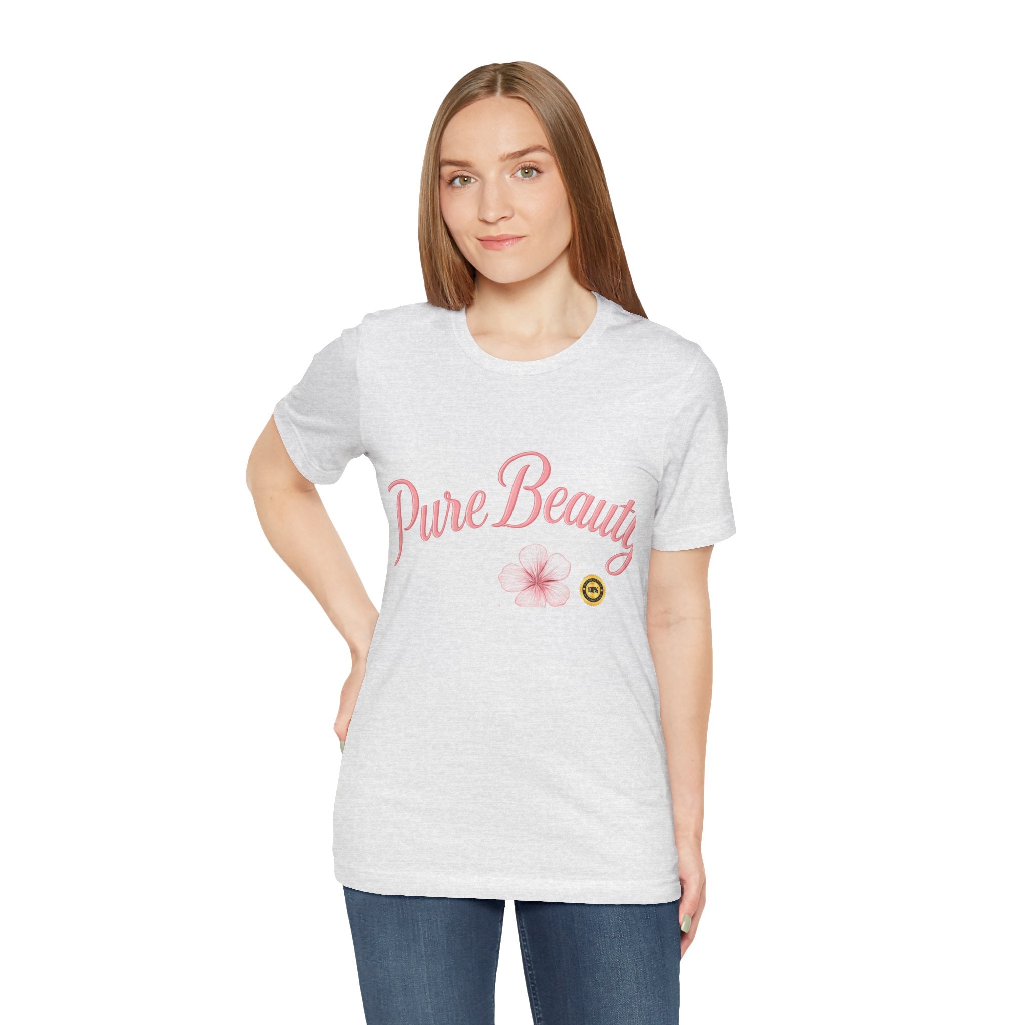 Pure Beauty Floral Tee — Women's Pink Script Flower T-Shirt
