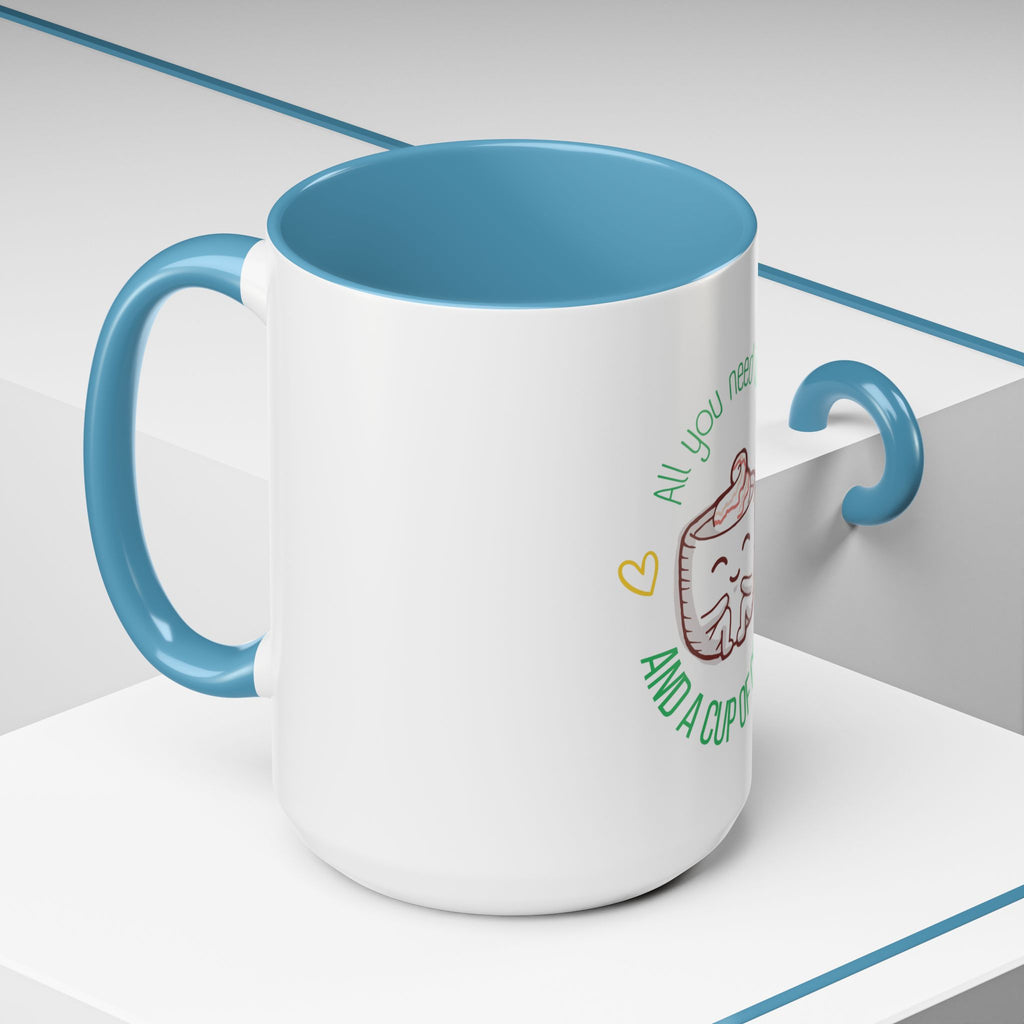 Coffee Mug – "All You Need Is Love and a Cup of Coffee" Cute Kawaii Ceramic Accent Mug (11/15oz)