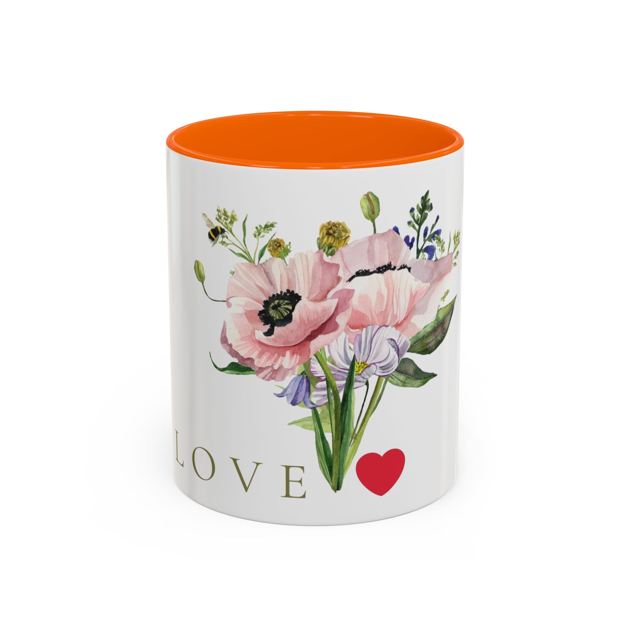 Floral Love Accent Coffee Mug — Pink Bouquet Heart Design (11/15oz)