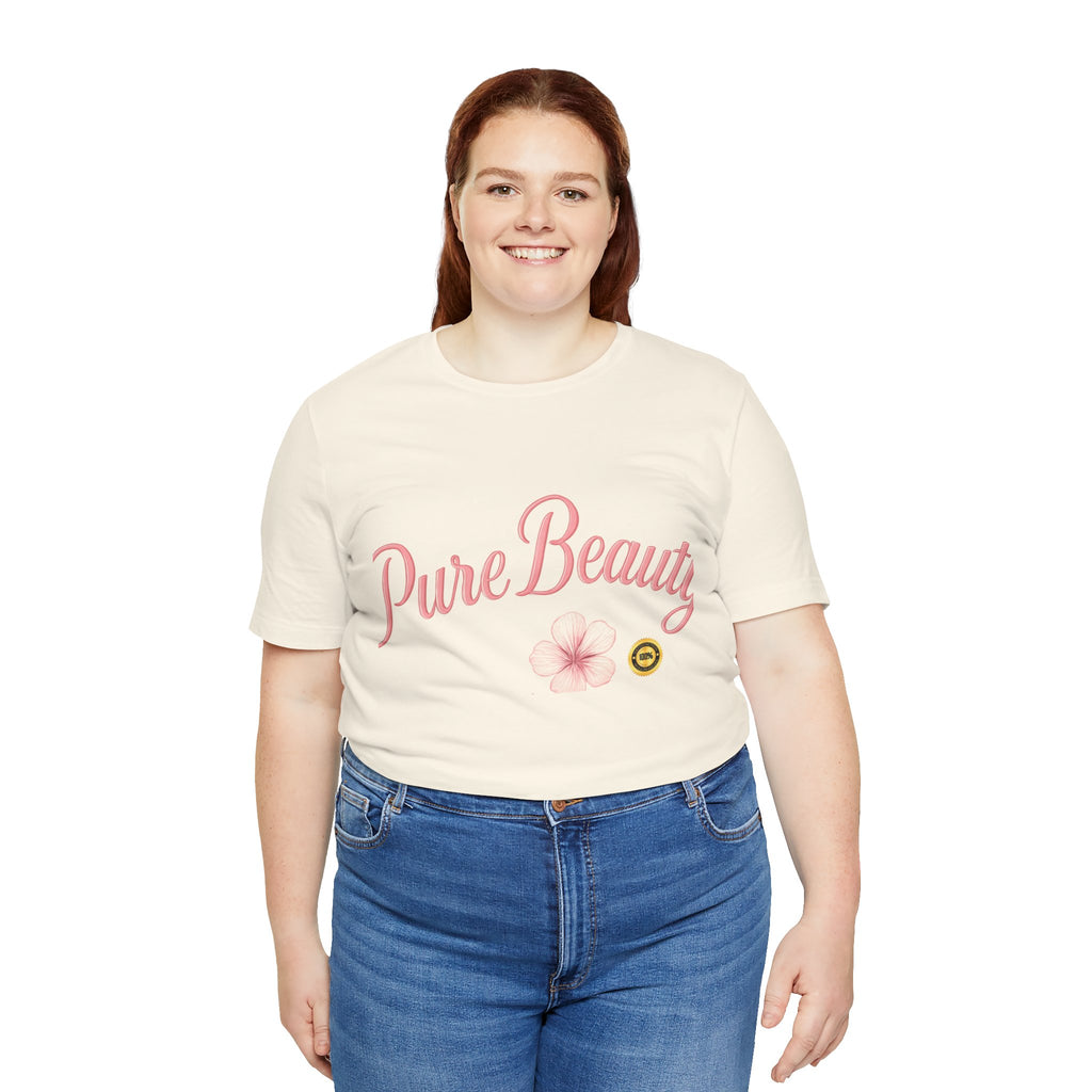 Pure Beauty Floral Tee — Women's Pink Script Flower T-Shirt