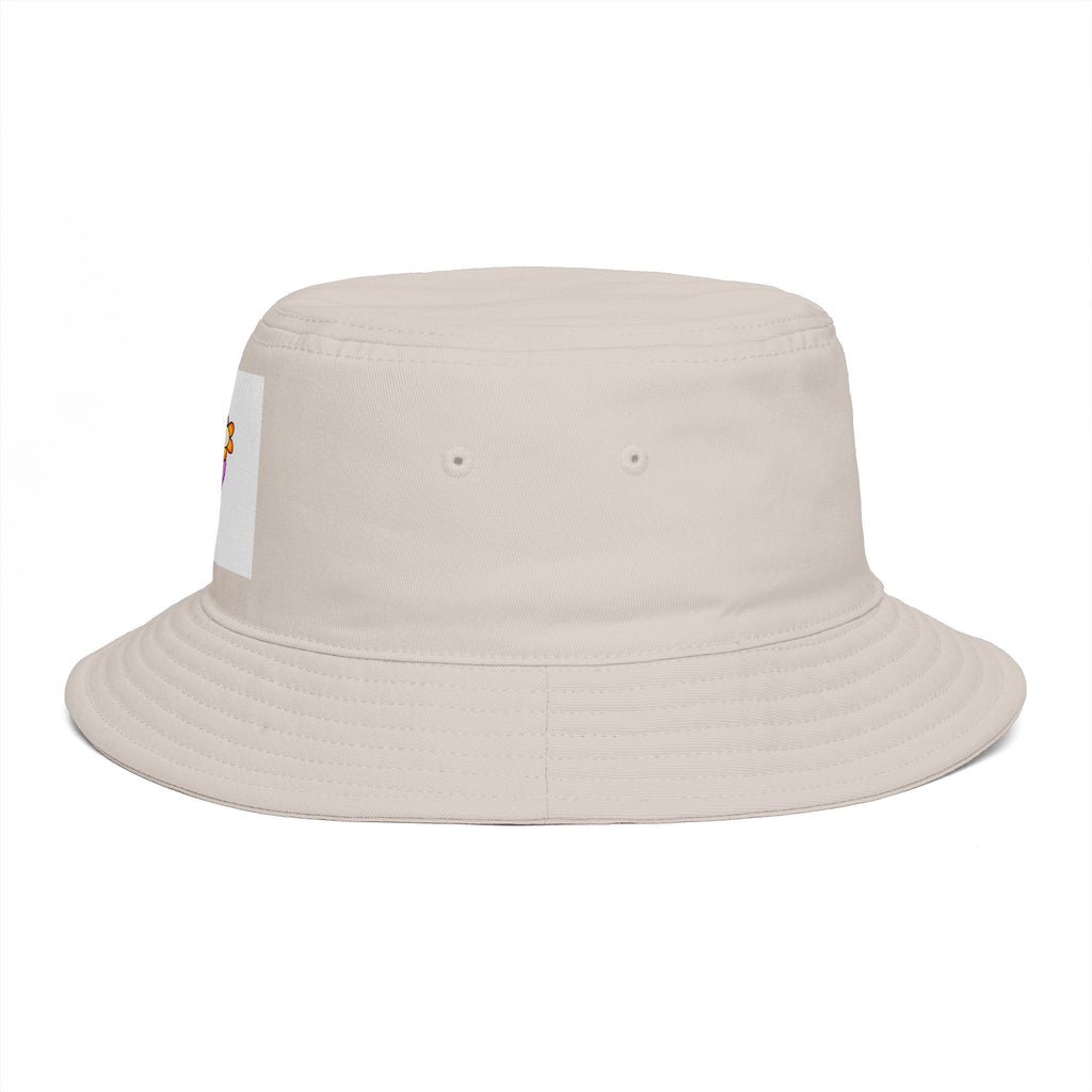 Bucket Hat — Retro Peace Sign with Flower Patch, Vintage 70s Boho Summer Sun Hat