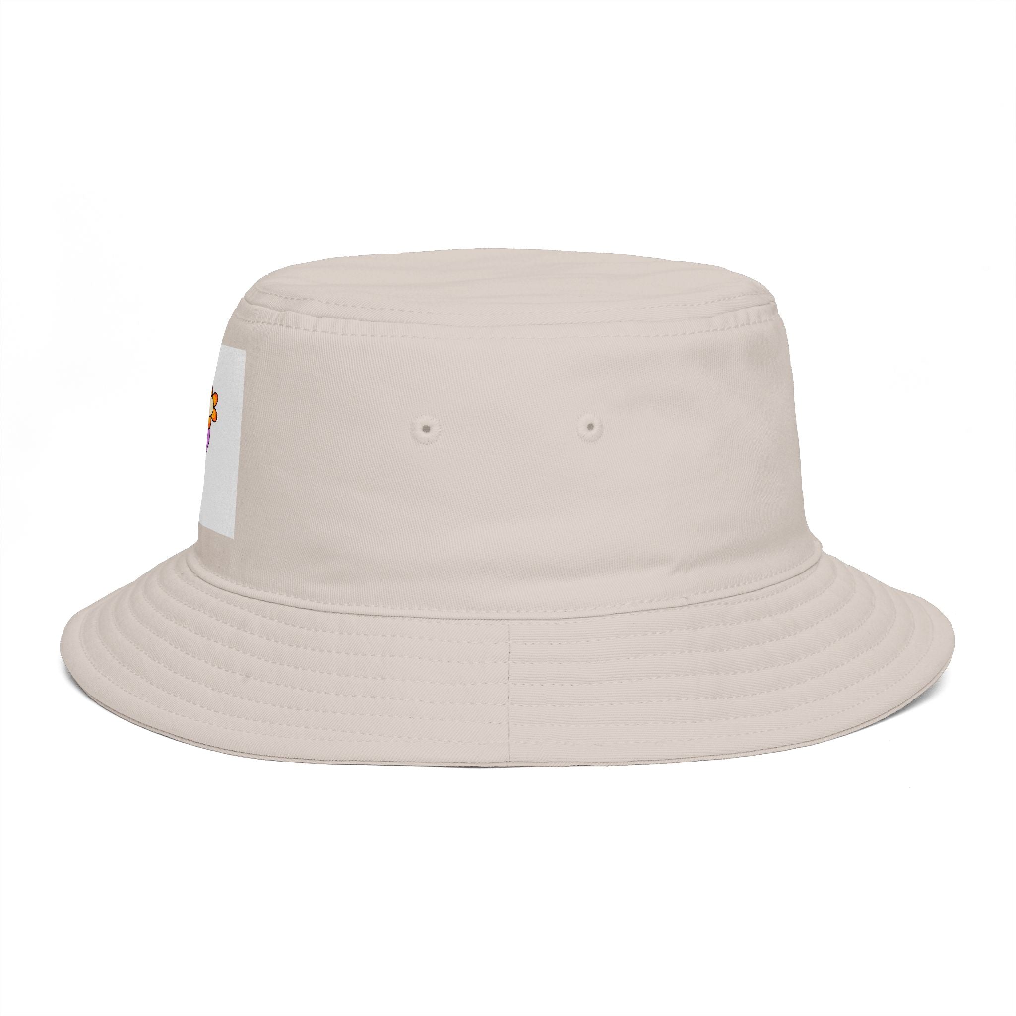 Bucket Hat — Retro Peace Sign with Flower Patch, Vintage 70s Boho Summer Sun Hat