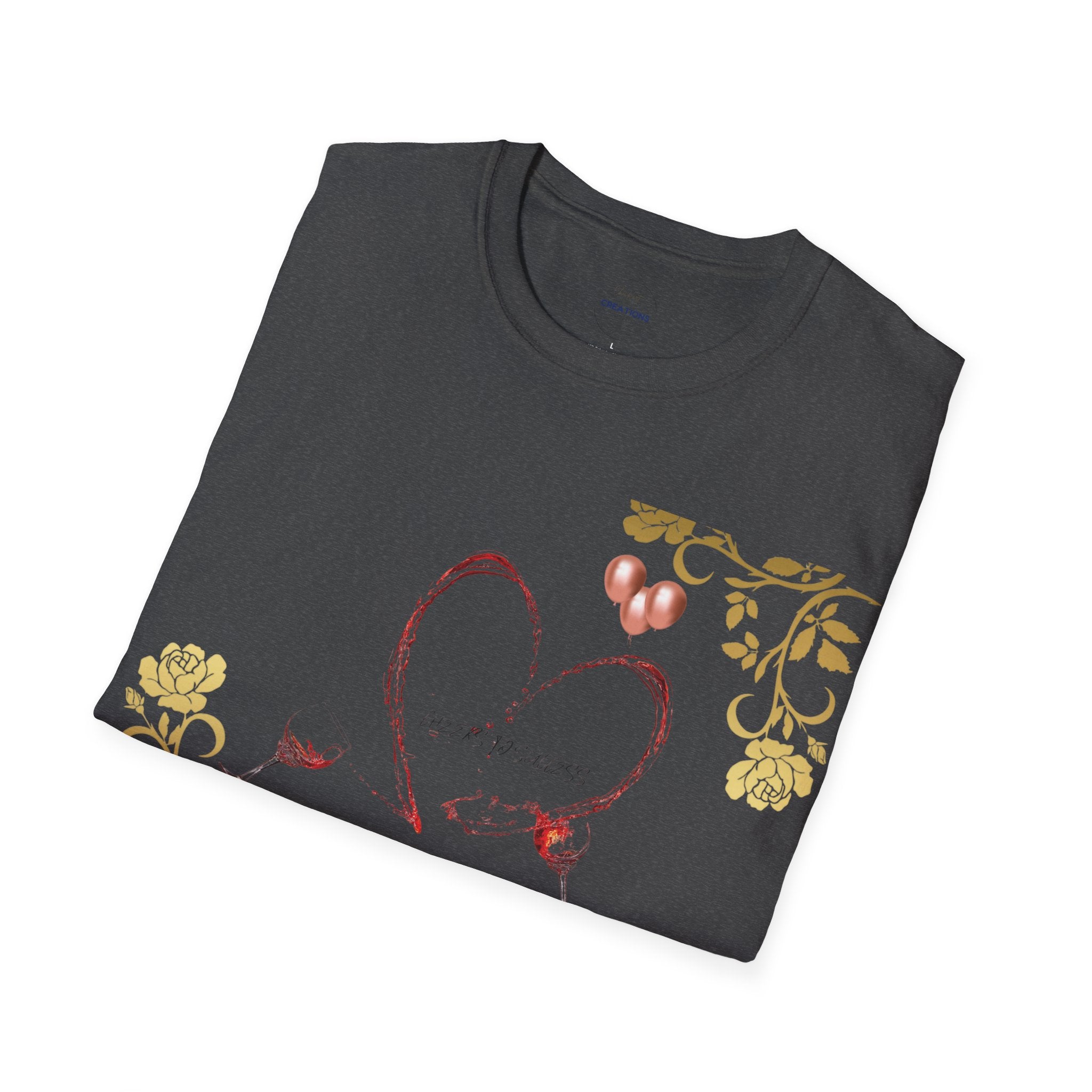 Heart & Floral T-Shirt — Romantic Vintage Heart Design