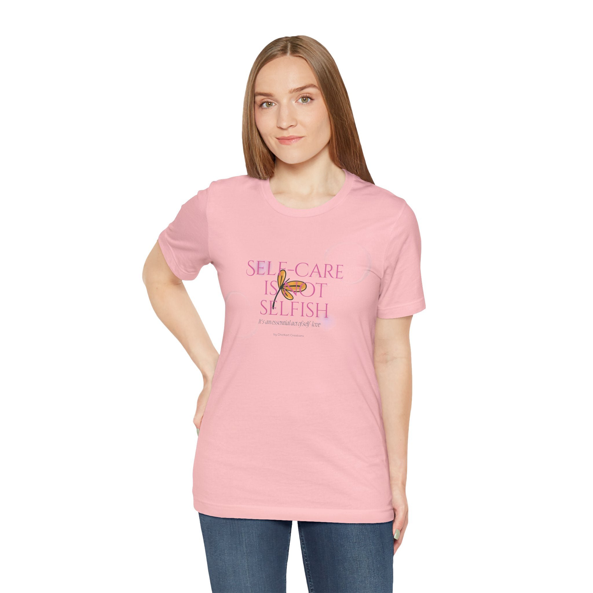 Self-Care Is Not Selfish Tee — Pink Script Wellness T-Shirt