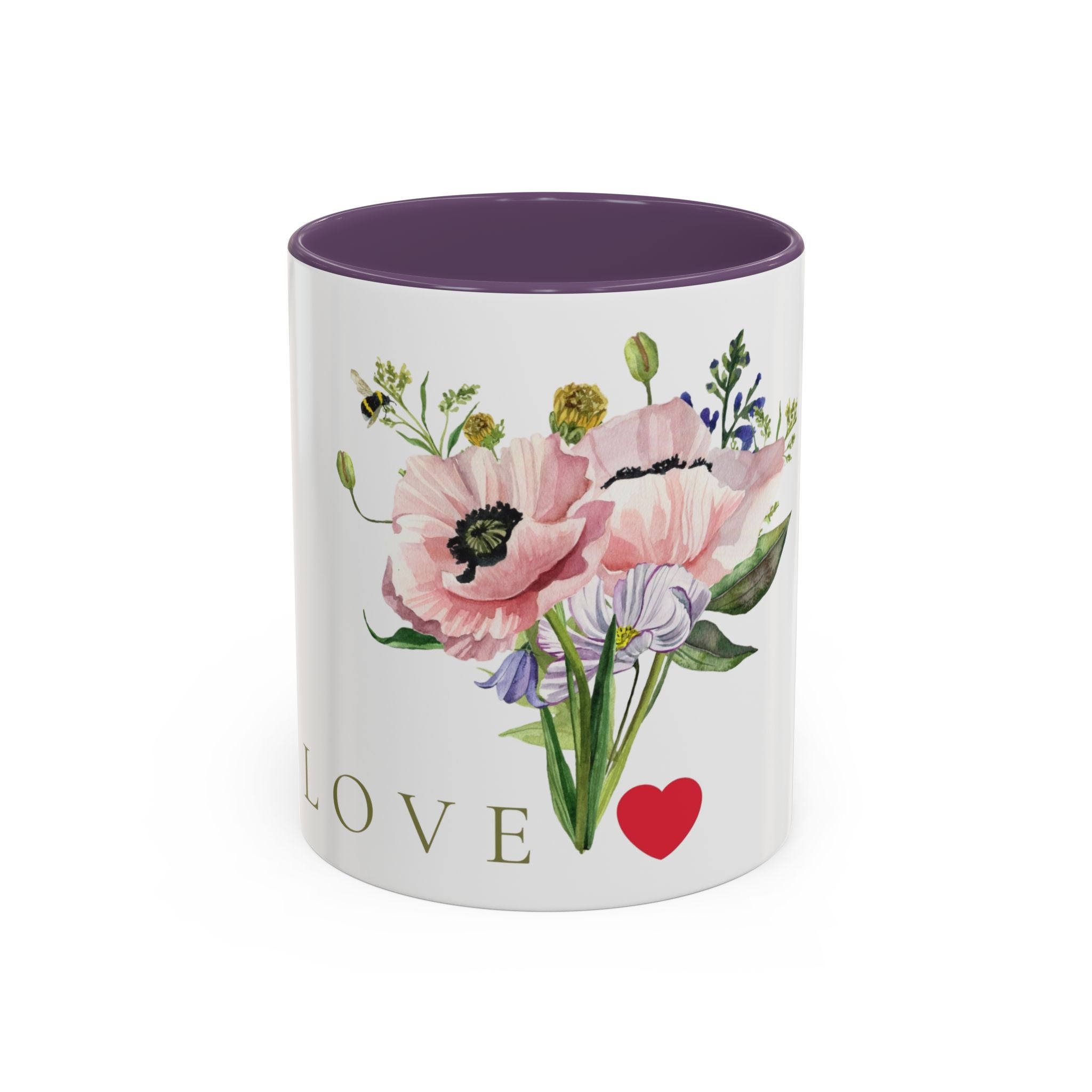 Floral Love Accent Coffee Mug — Pink Bouquet Heart Design (11/15oz)