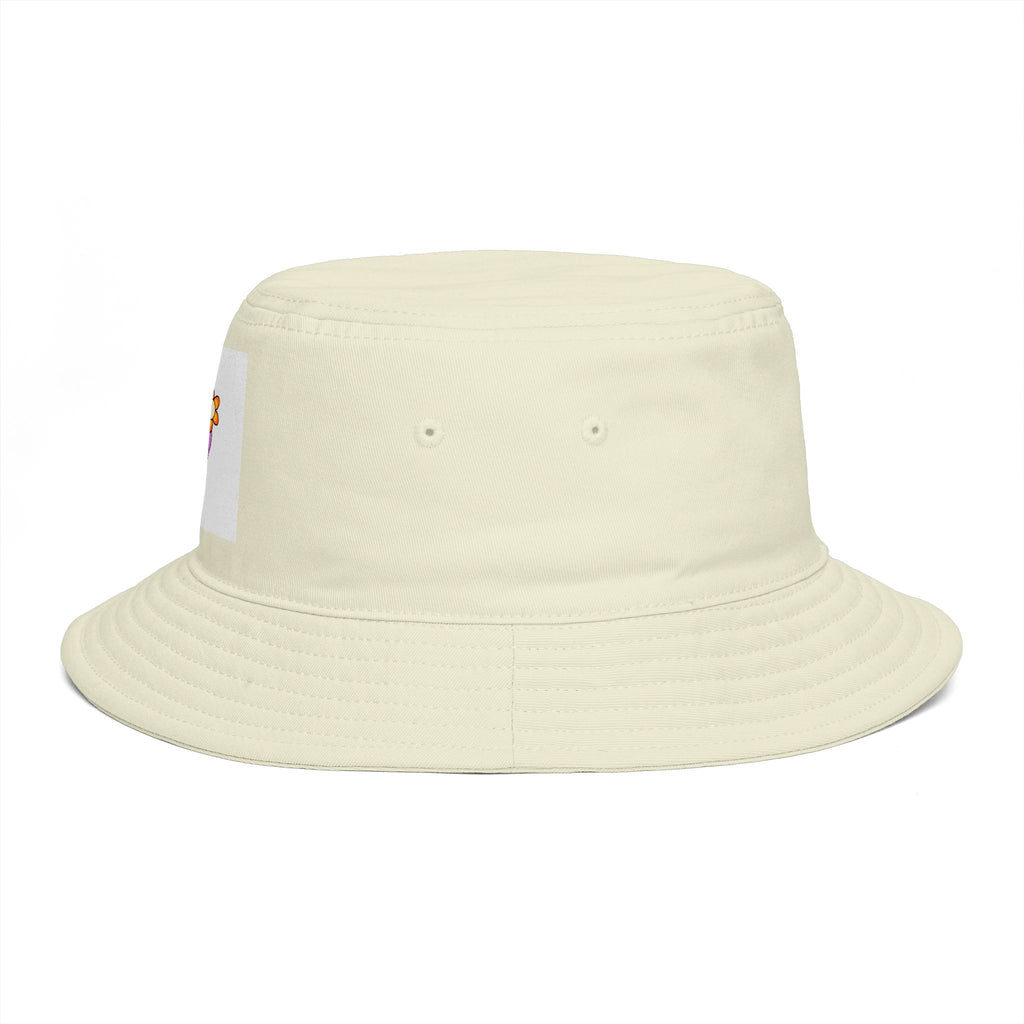 Bucket Hat — Retro Peace Sign with Flower Patch, Vintage 70s Boho Summer Sun Hat