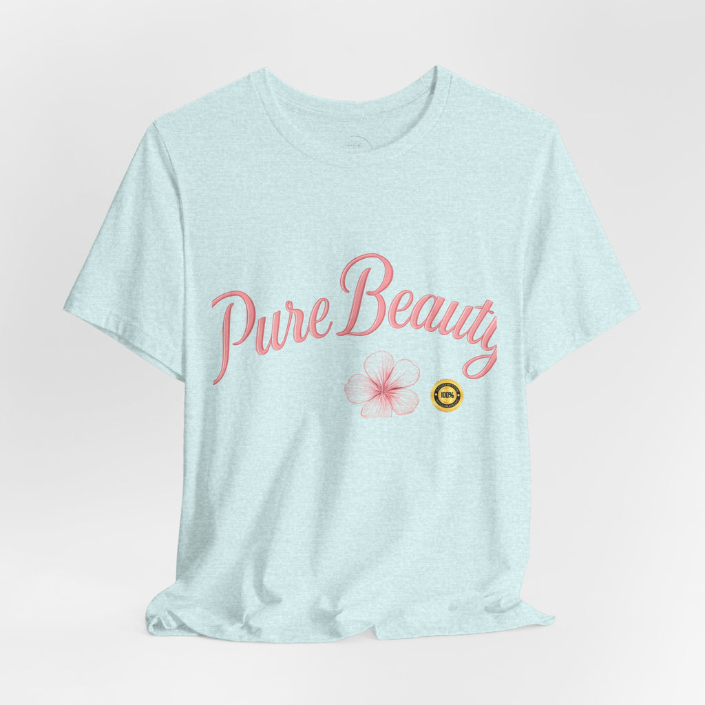 Pure Beauty Floral Tee — Women's Pink Script Flower T-Shirt