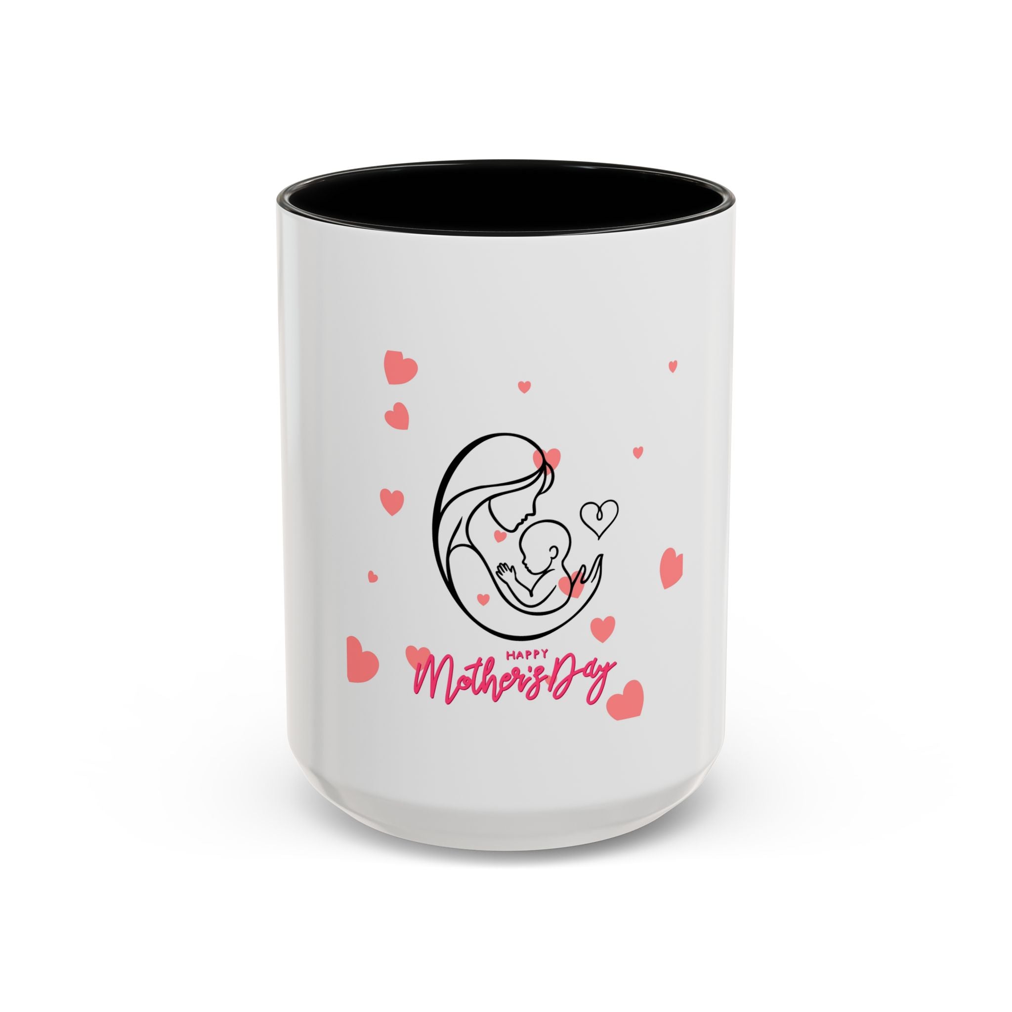 Mother’s Day Coffee Mug — 'Happy Mother’s Day' Heart & Mom-Baby Illustration (Accent 11/15oz)