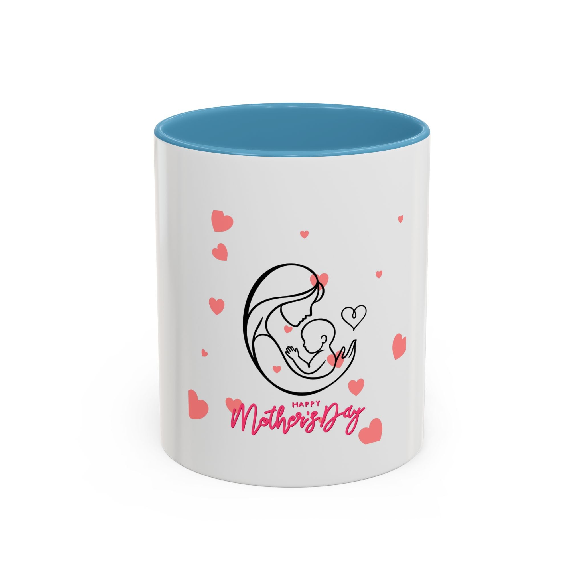 Mother’s Day Coffee Mug — 'Happy Mother’s Day' Heart & Mom-Baby Illustration (Accent 11/15oz)