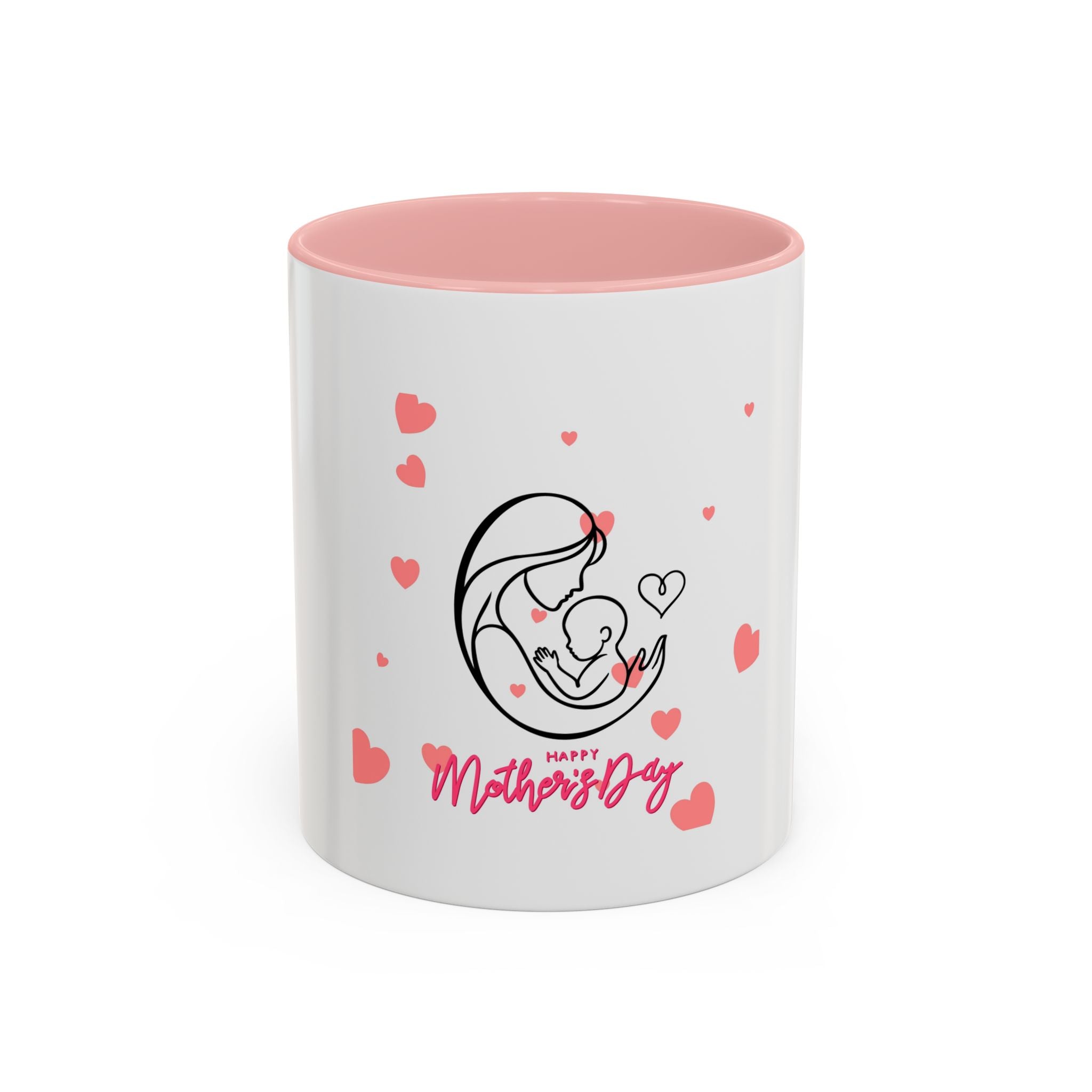 Mother’s Day Coffee Mug — 'Happy Mother’s Day' Heart & Mom-Baby Illustration (Accent 11/15oz)