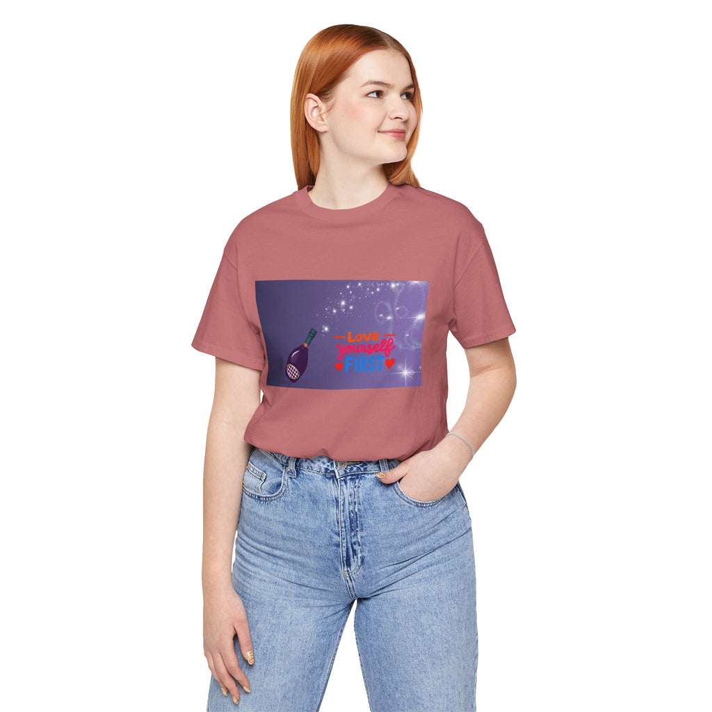 Love Yourself First Tee — Motivational Graphic T-Shirt with Microphone Design