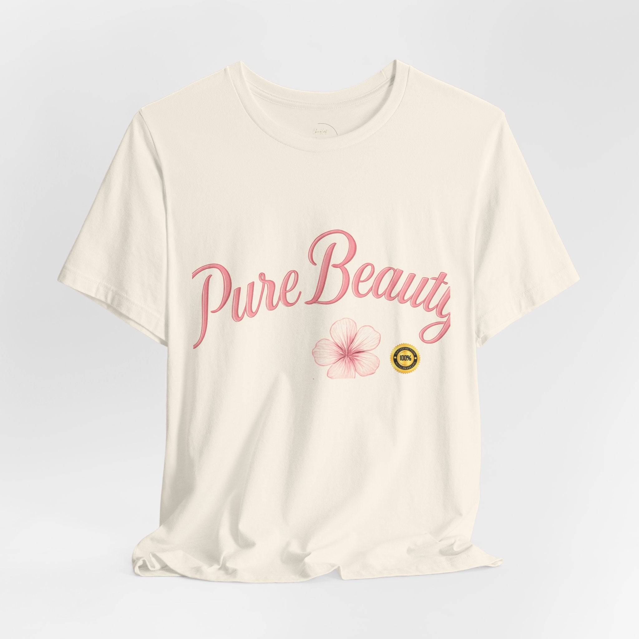 Pure Beauty Floral Tee — Women's Pink Script Flower T-Shirt