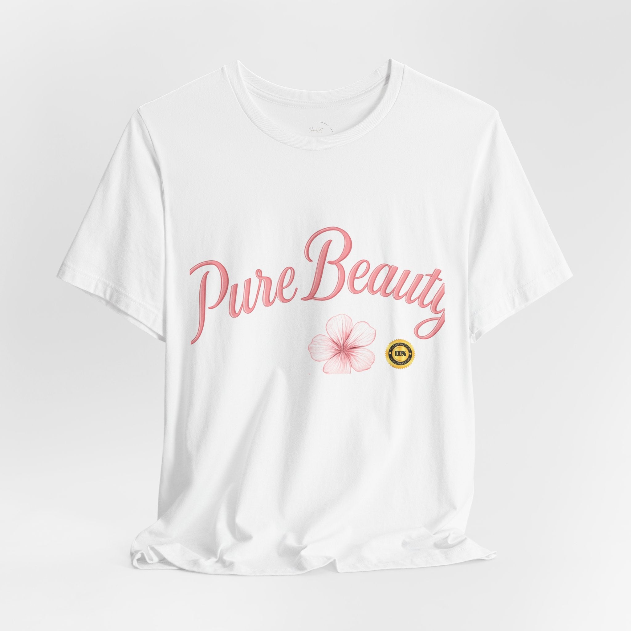 Pure Beauty Floral Tee — Women's Pink Script Flower T-Shirt