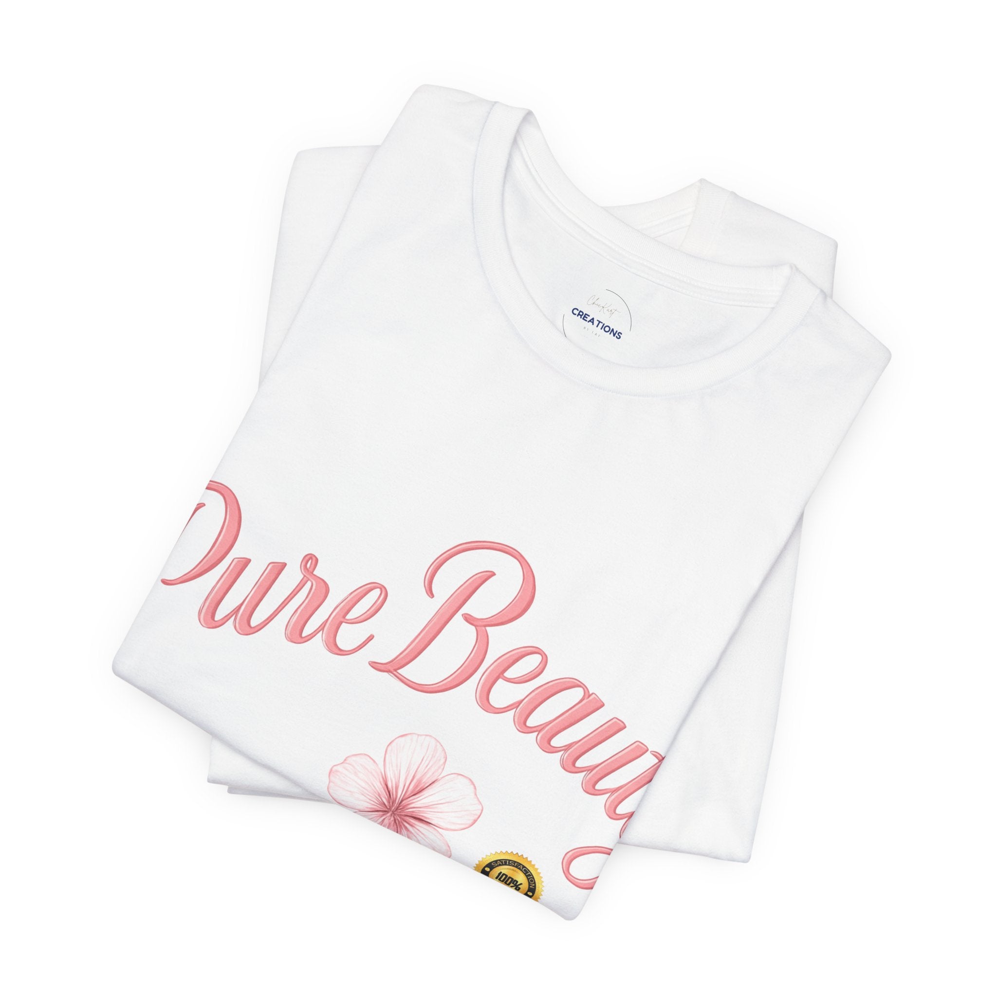 Pure Beauty Floral Tee — Women's Pink Script Flower T-Shirt