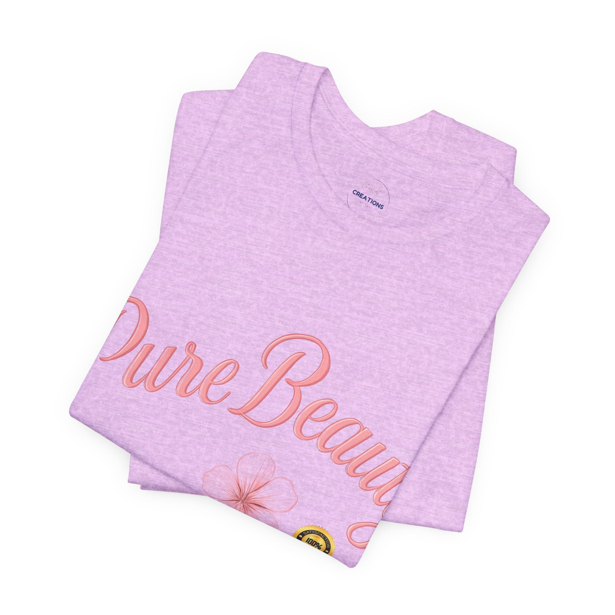 Pure Beauty Floral Tee — Women's Pink Script Flower T-Shirt