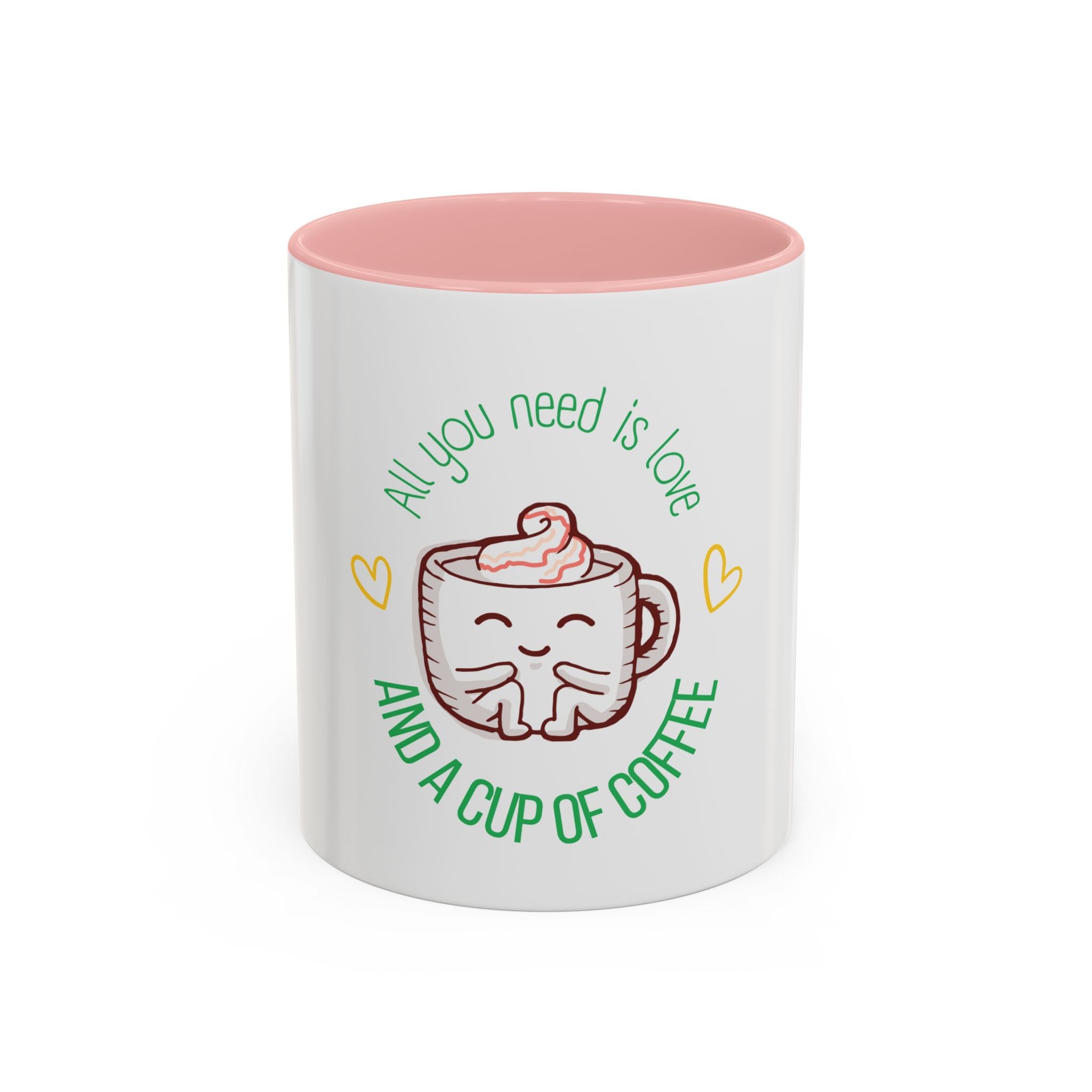Coffee Mug – "All You Need Is Love and a Cup of Coffee" Cute Kawaii Ceramic Accent Mug (11/15oz)