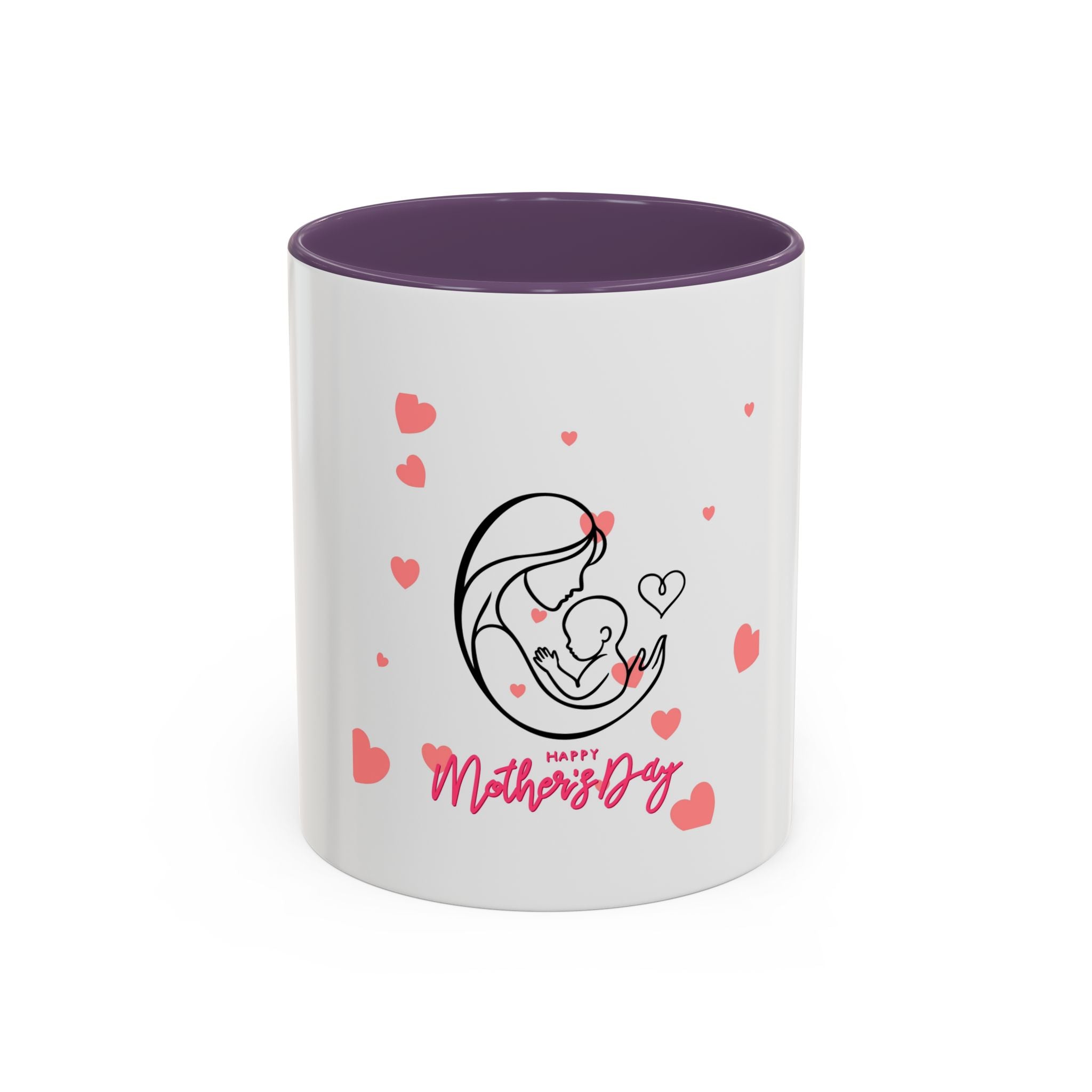 Mother’s Day Coffee Mug — 'Happy Mother’s Day' Heart & Mom-Baby Illustration (Accent 11/15oz)