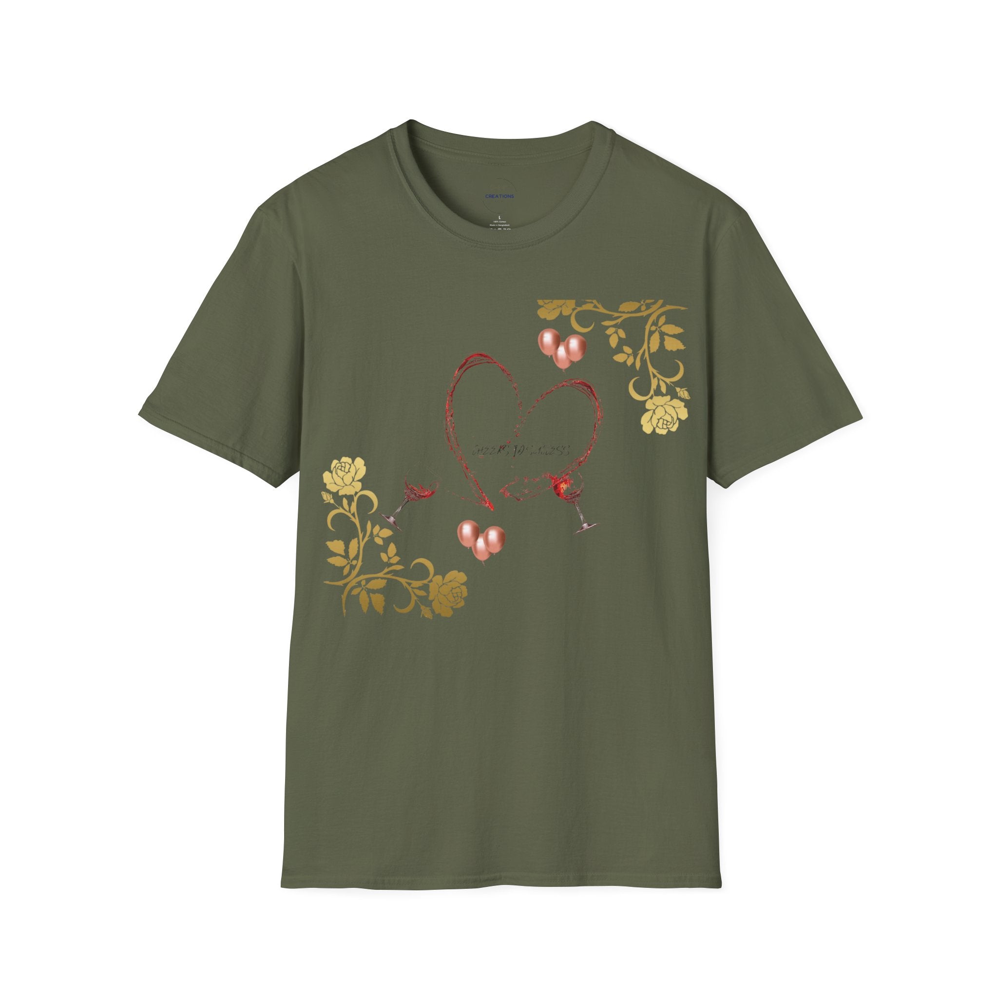 Heart & Floral T-Shirt — Romantic Vintage Heart Design