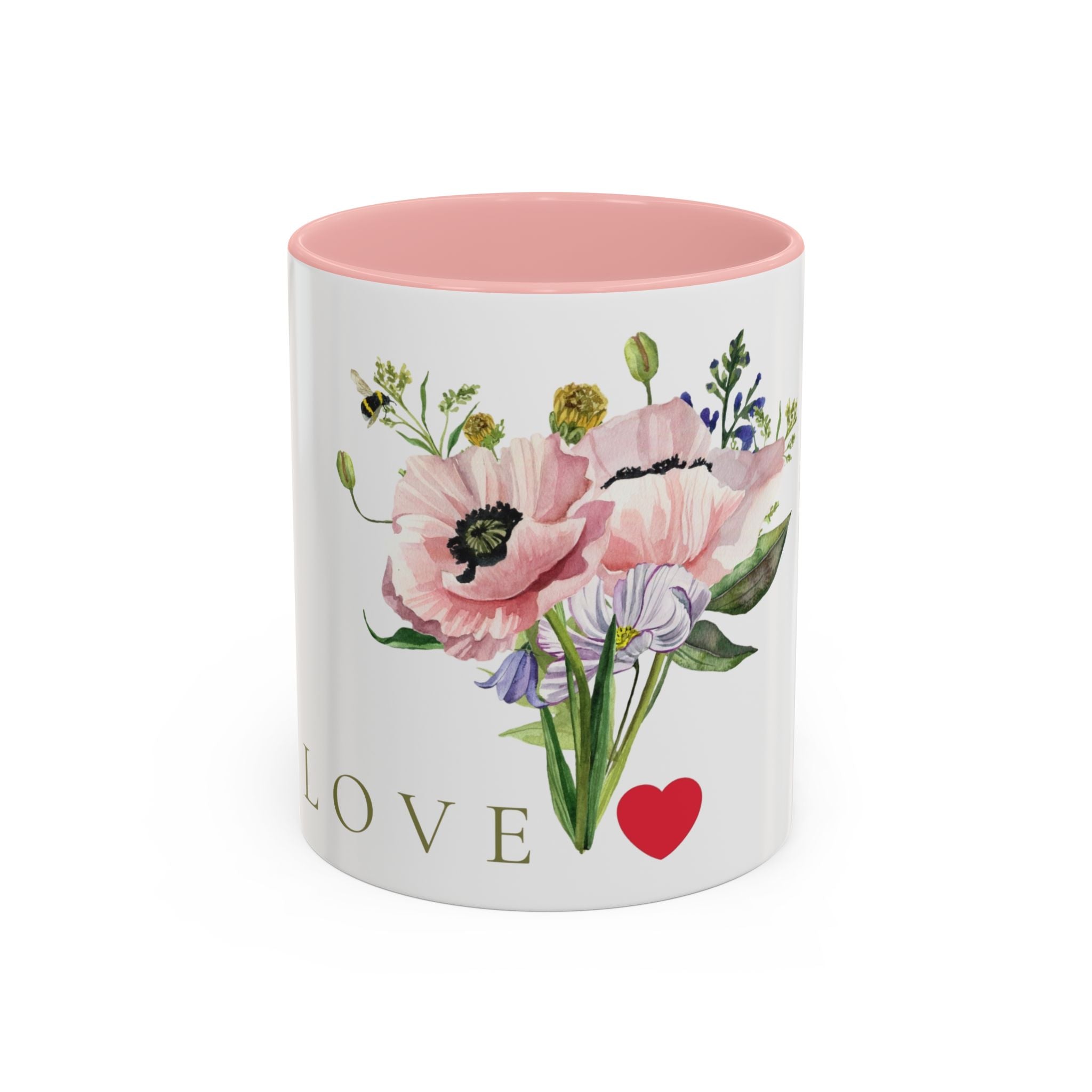 Floral Love Accent Coffee Mug — Pink Bouquet Heart Design (11/15oz)