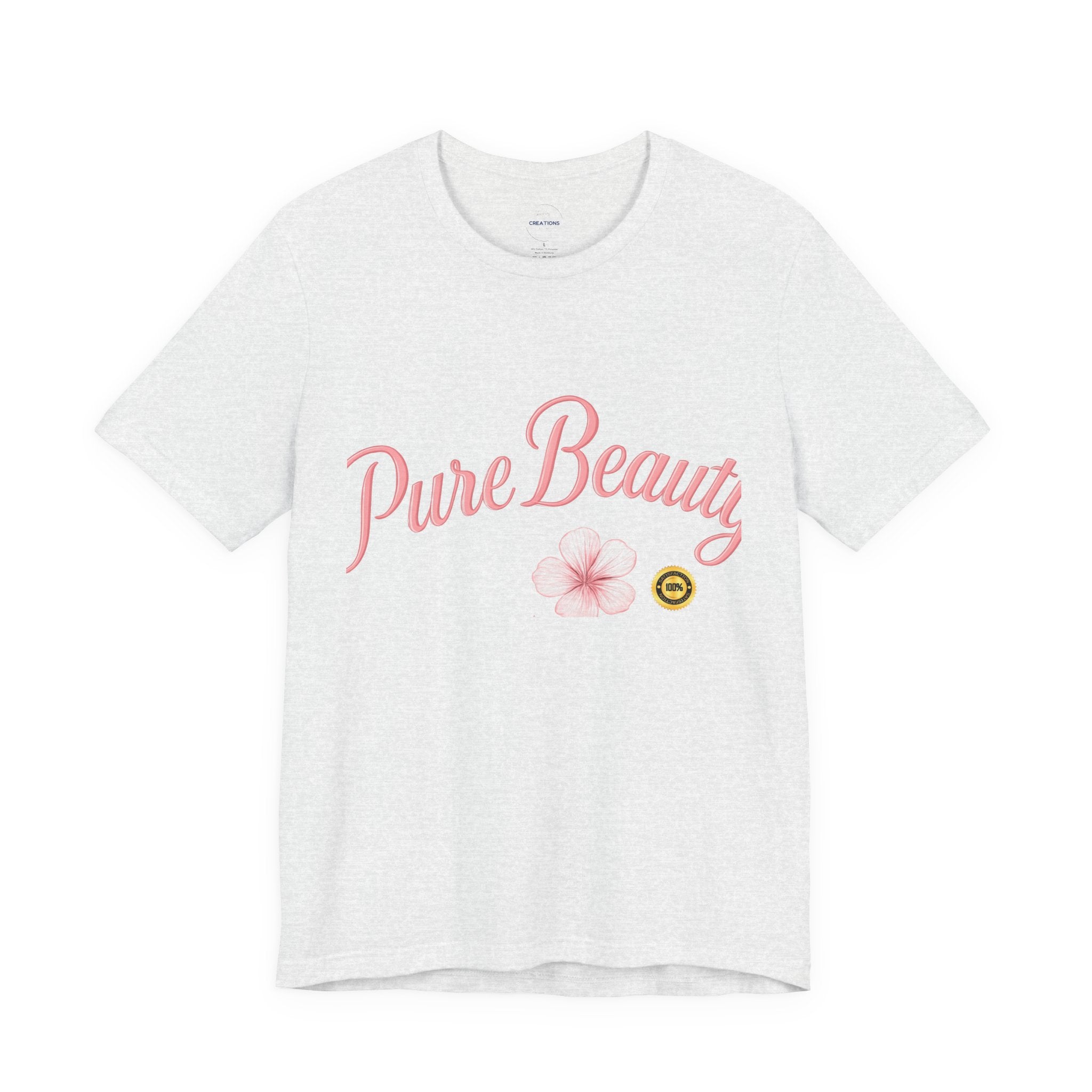 Pure Beauty Floral Tee — Women's Pink Script Flower T-Shirt