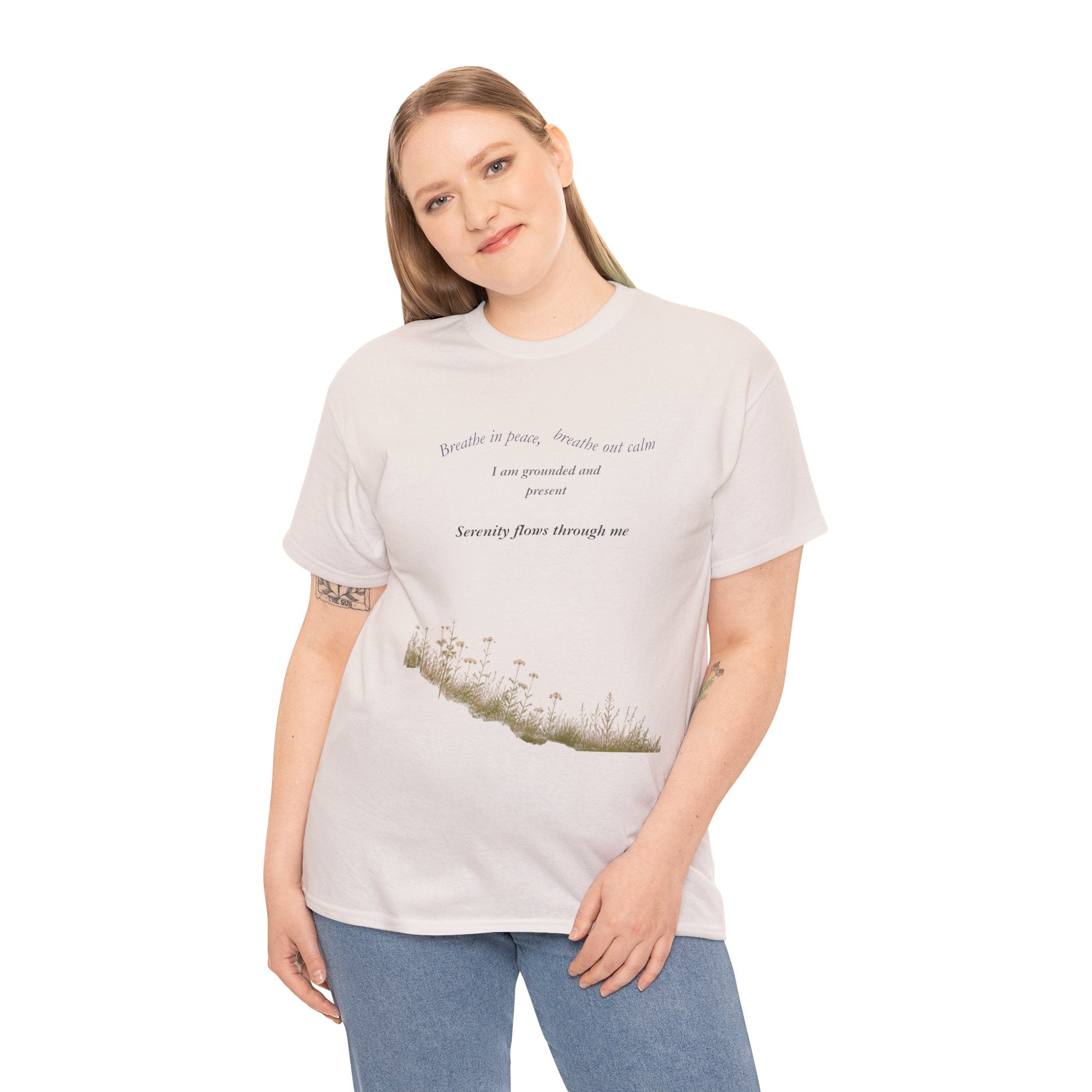 Inspirational Nature Quote Tee — "I am grounded and at peace" Cotton T‑Shirt