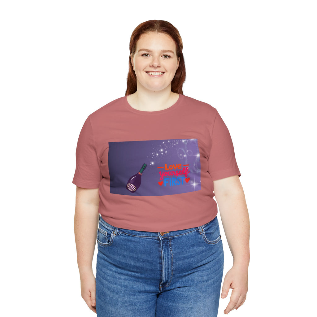 Love Yourself First Tee — Motivational Graphic T-Shirt with Microphone Design