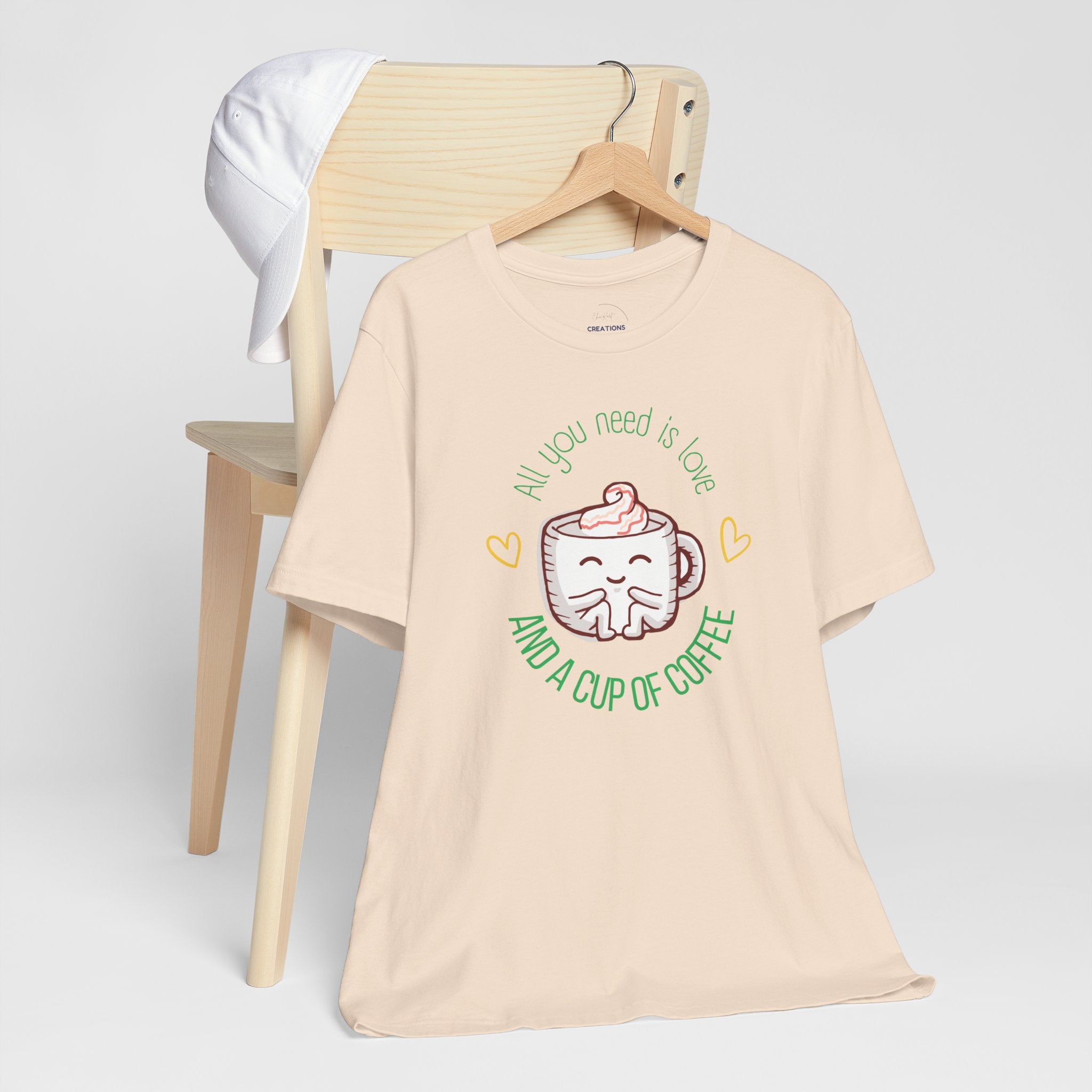 T-Shirt — “All You Need Is Love and a Cup of Coffee” Cute Coffee Mug Graphic