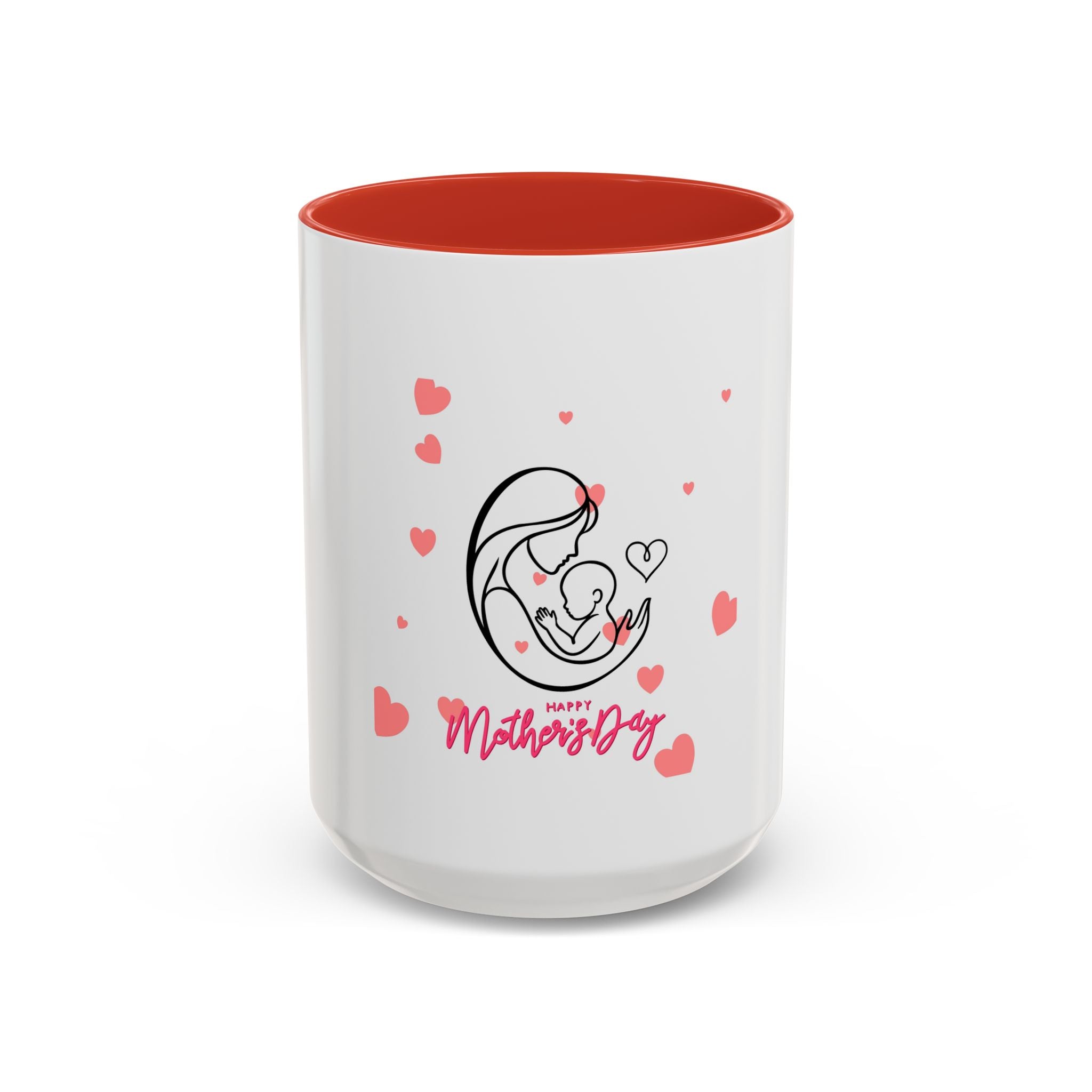 Mother’s Day Coffee Mug — 'Happy Mother’s Day' Heart & Mom-Baby Illustration (Accent 11/15oz)